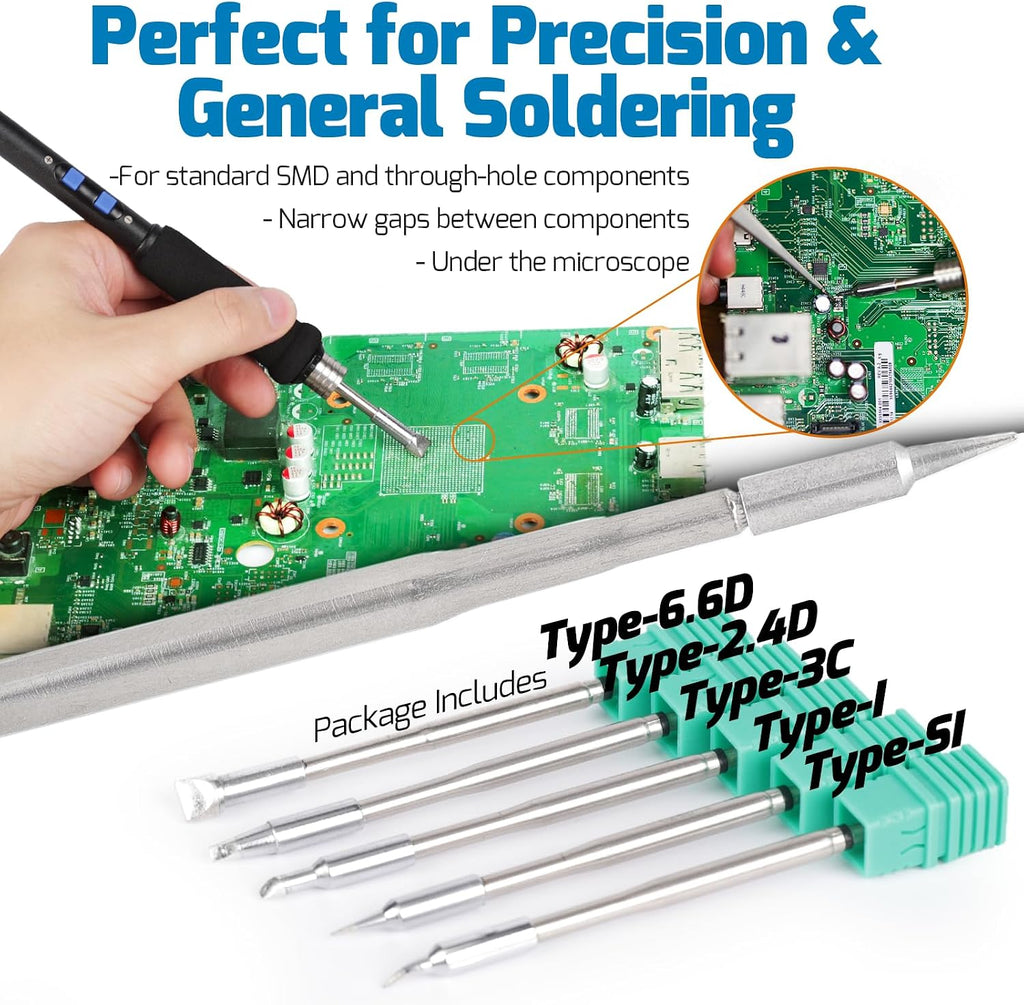 WEP 982-V Kit de Soldadura Micro con 5 puntas C245 para soldador, control de temperatura, modo de suspensión, apagado automático y pantalla LCD