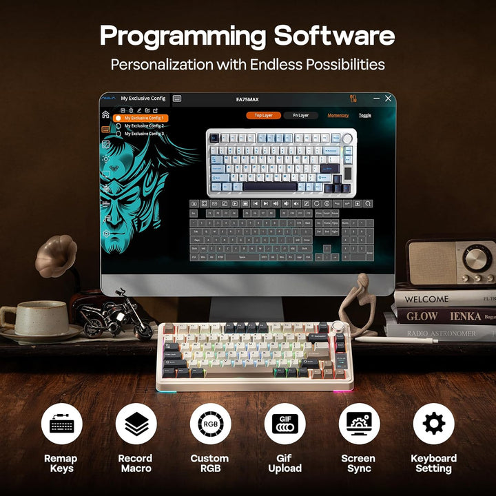 EPOMAKER X Aula EA75 MAX Teclado inalámbrico para juegos con pantal...