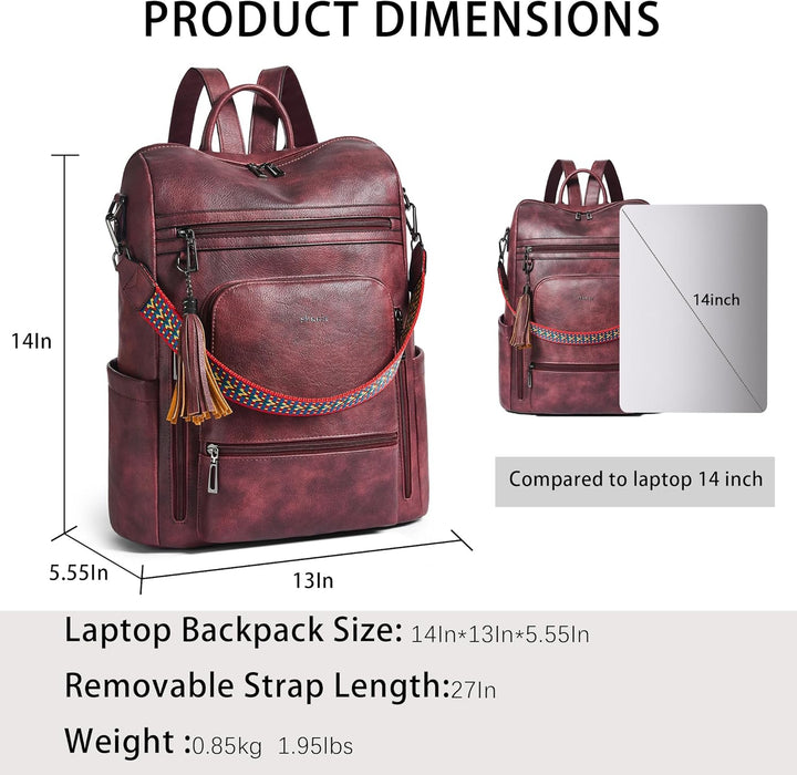 Shrrie Mochila de cuero vegano para computadora portátil para mujer...