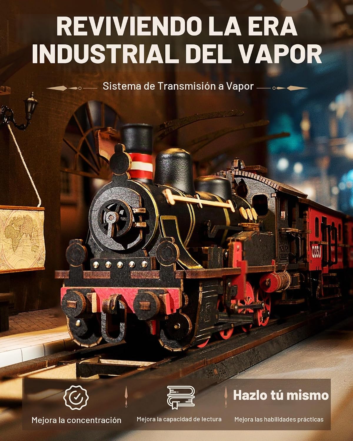 Rolife Rompecabezas de madera 3D para adultos, juegos de trenes de madera de bricolaje, kits de construcción de modelos de vehículos mecánicos, rompecabezas de rompecabezas con 365 piezas, cumpleaños creativo para niños