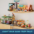 Lumibricks City Sunset-Stopover - Juego de ladrillos de construcción con iluminación – Estación de coche de viaje por carretera, colección modular, juego de construcción con luz LED, 455 piezas para