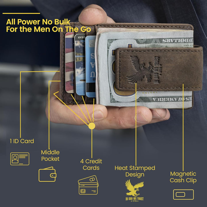 BULL GUARD Cartera magnética para hombre con clip para dinero, hech...