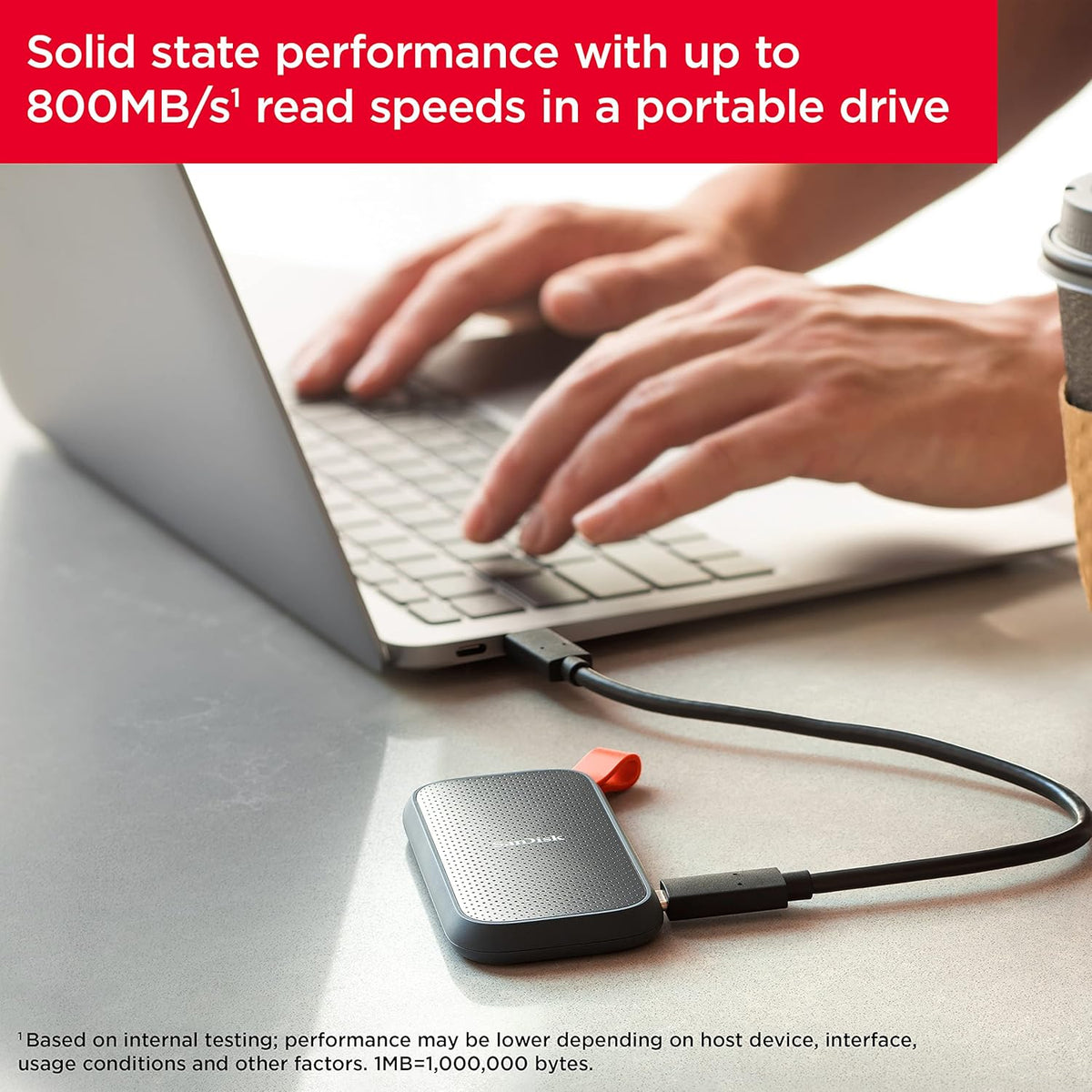 SanDisk 1TB SSD portátil - Hasta 800MB\/s, USB-C, USB 3.2 Gen 2, fi...