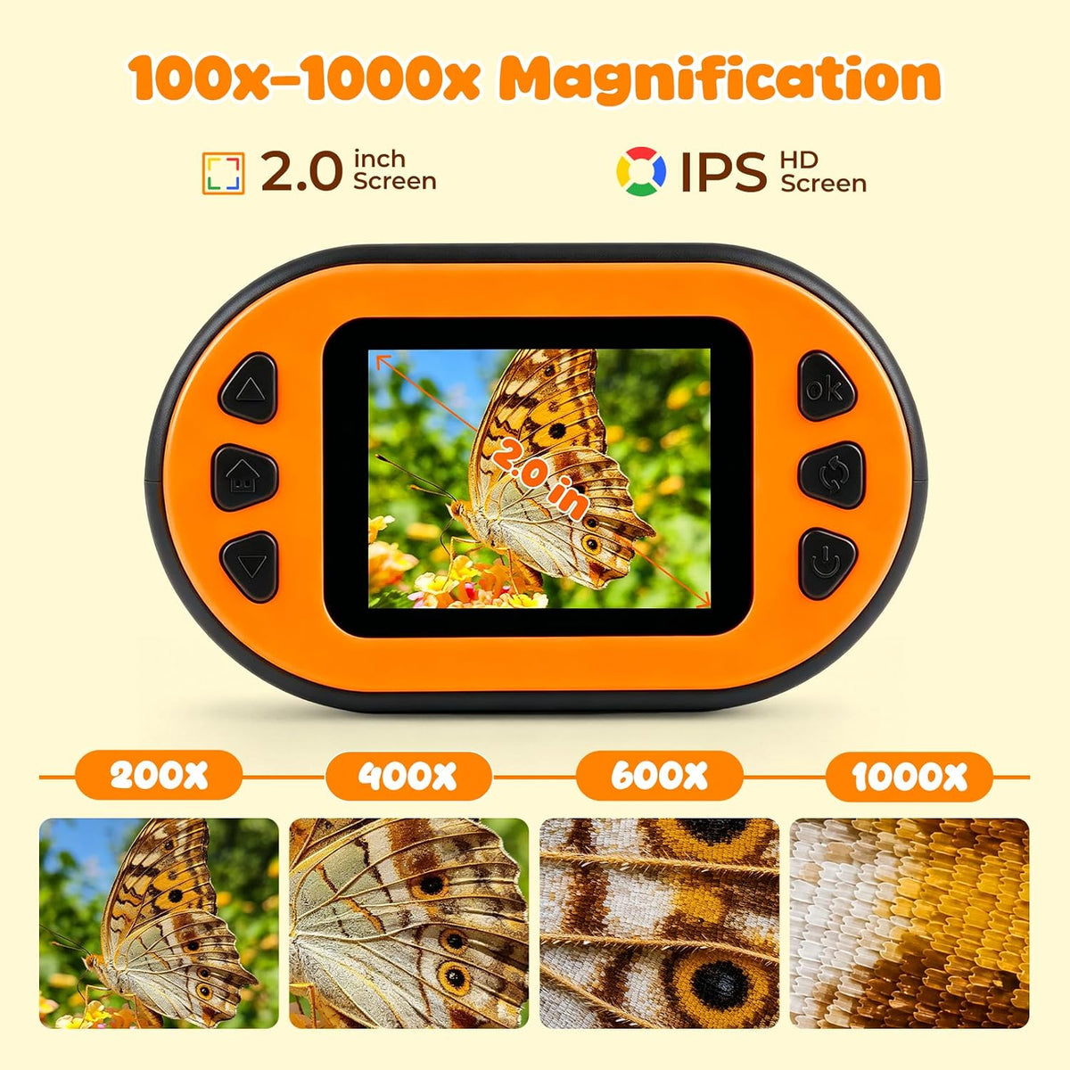 Microscopio digital de mano 1000X para niños con pantalla IPS de 2,0"