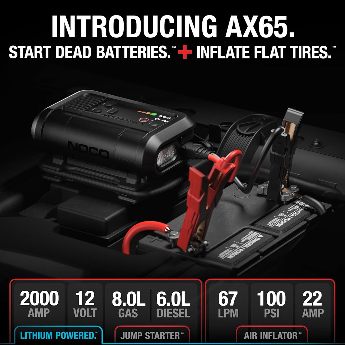 NOCO Boost Air AX65 2000A 12V Arrancador de Batería, Compresor de Aire e Inflador de Neumáticos