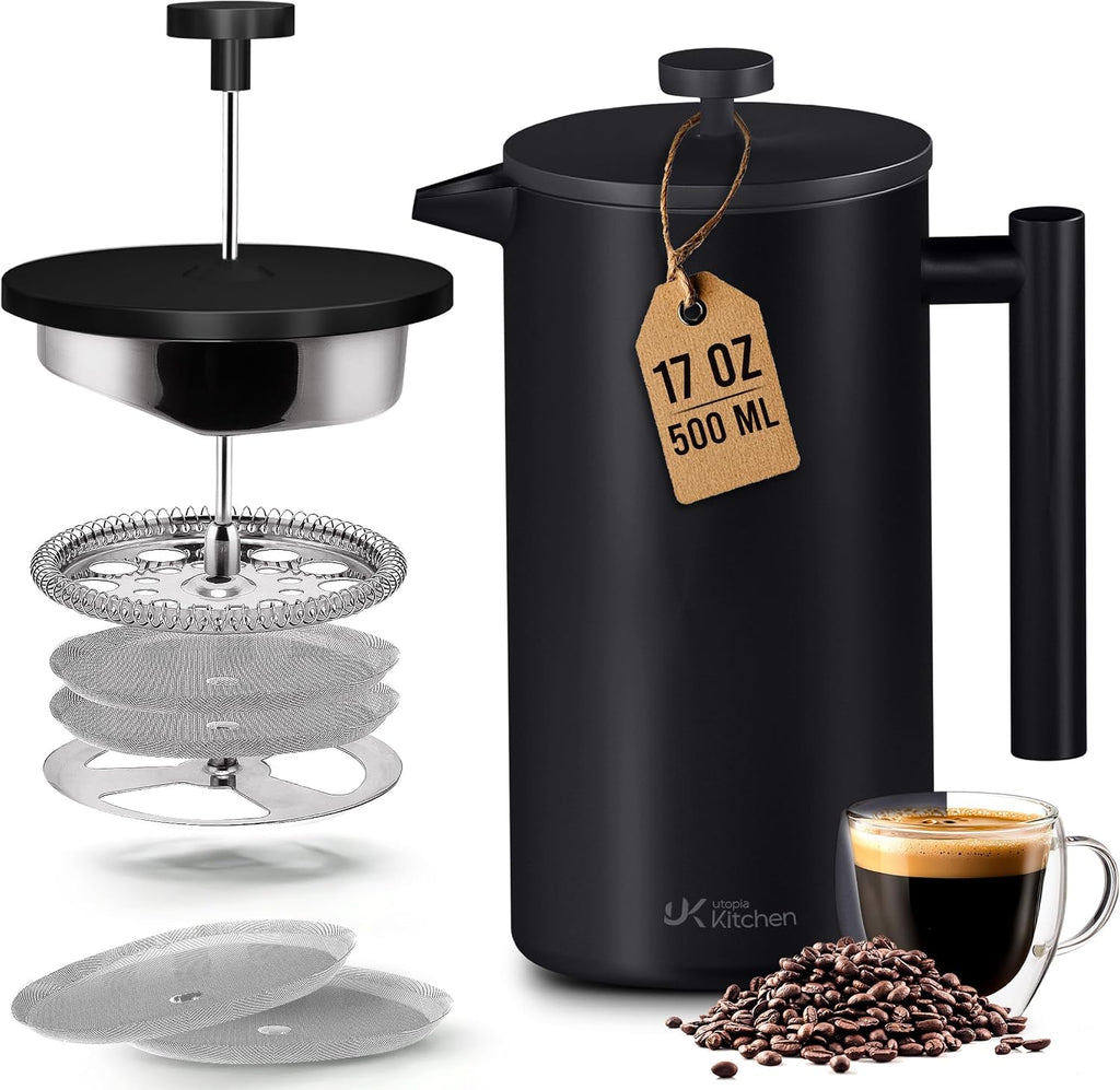 Utopia Kitchen Prensa francesa de acero inoxidable de grado 304, 17 onzas