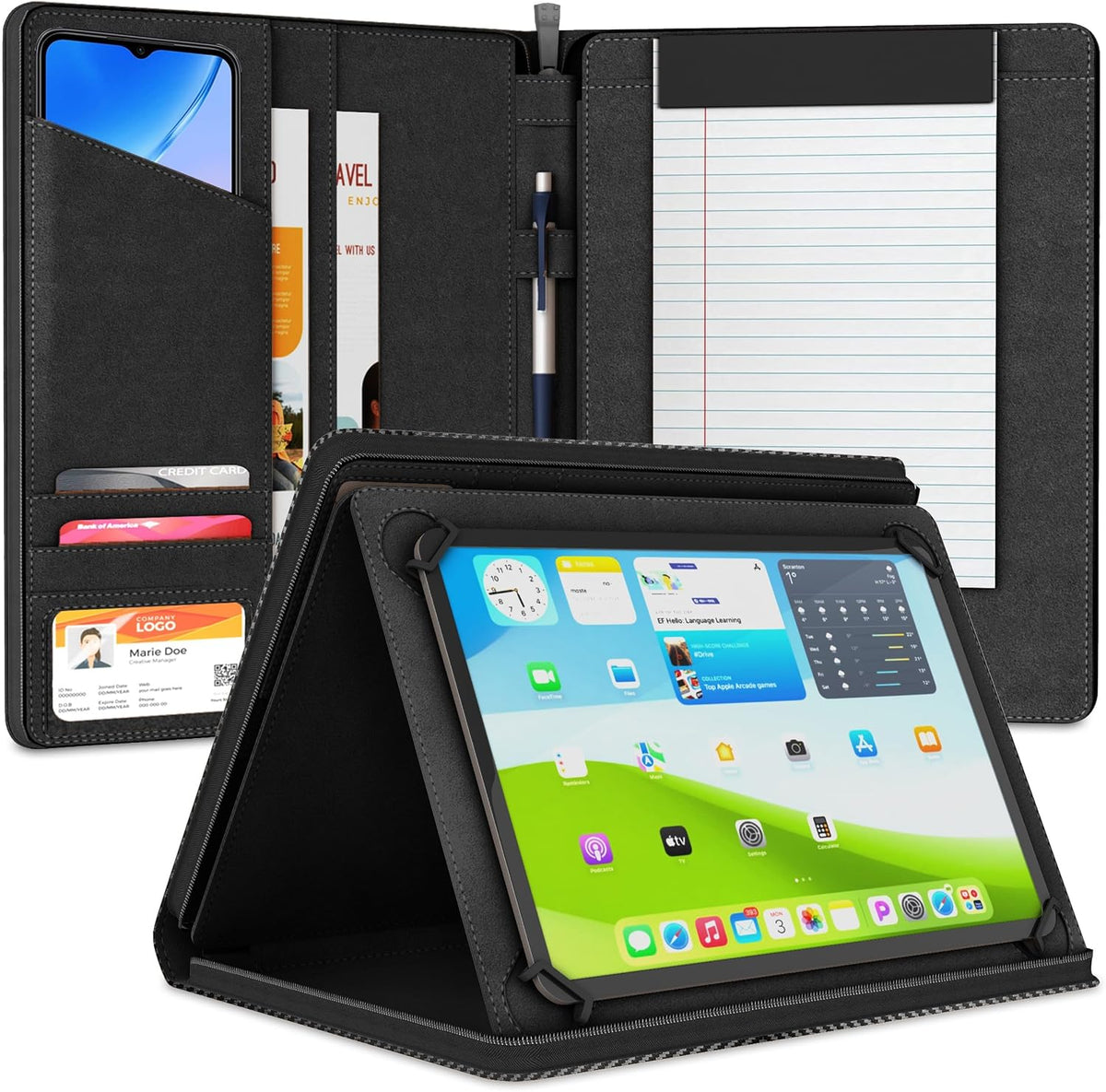 Funda universal Padfolio – Organizador de tablet con soporte para bloc de notas – Compatible con iPad 10ª 11ª generación, iPad Pro 11, iPad 7 8 9 10.2 10.9 y 9.7 pulgadas