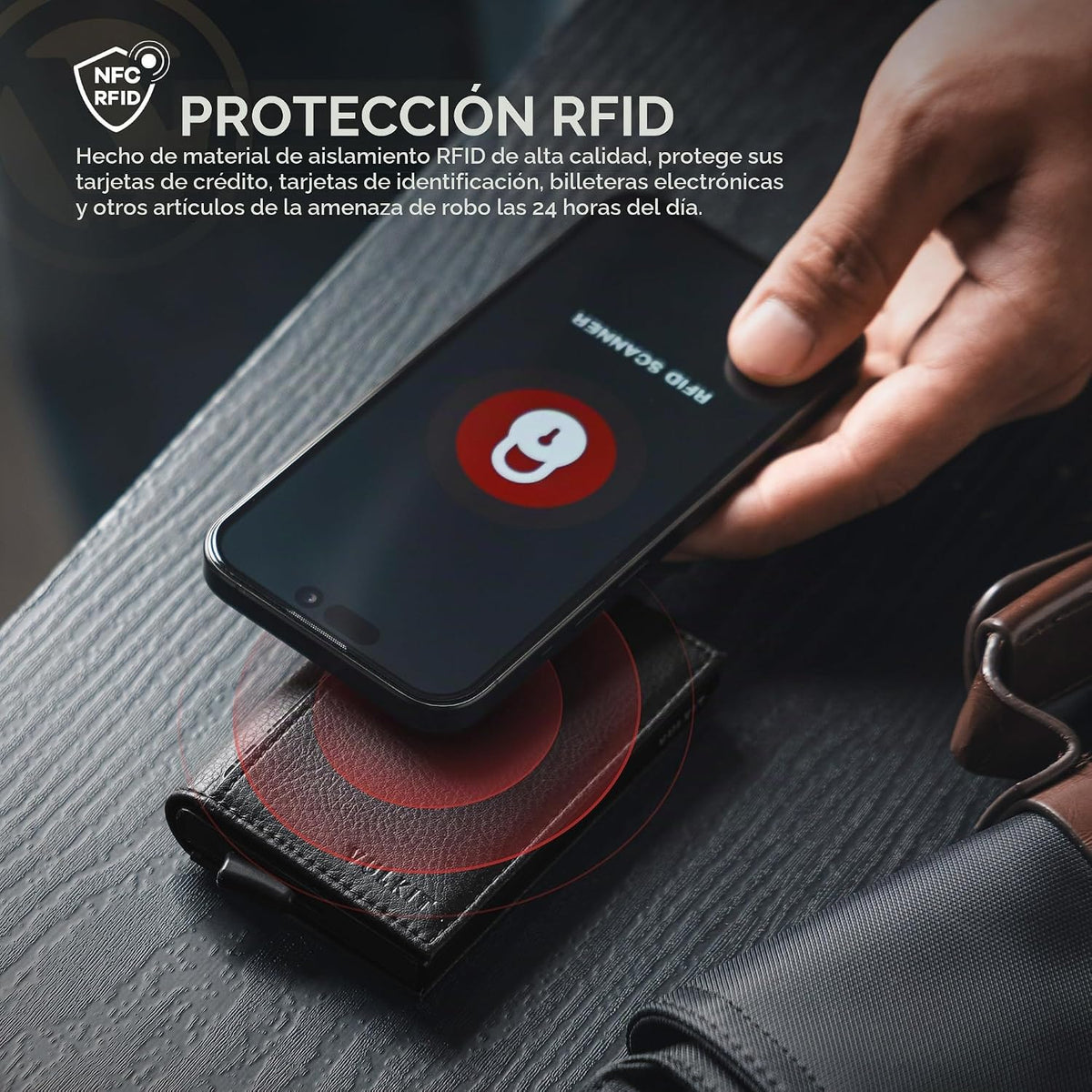 Cartera con tarjetero VULKIT con bloqueo RFID, diseño minimalista, con ventanas dobles para identificación, cartera desplegable para 12 tarjetas, Negro, Talla única, Minimalista