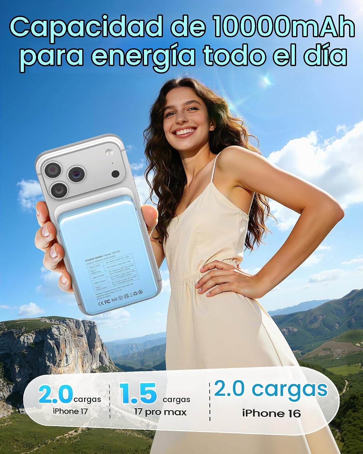 Cargador portátil magnético, cargador de batería de 22.5 W, carga r...