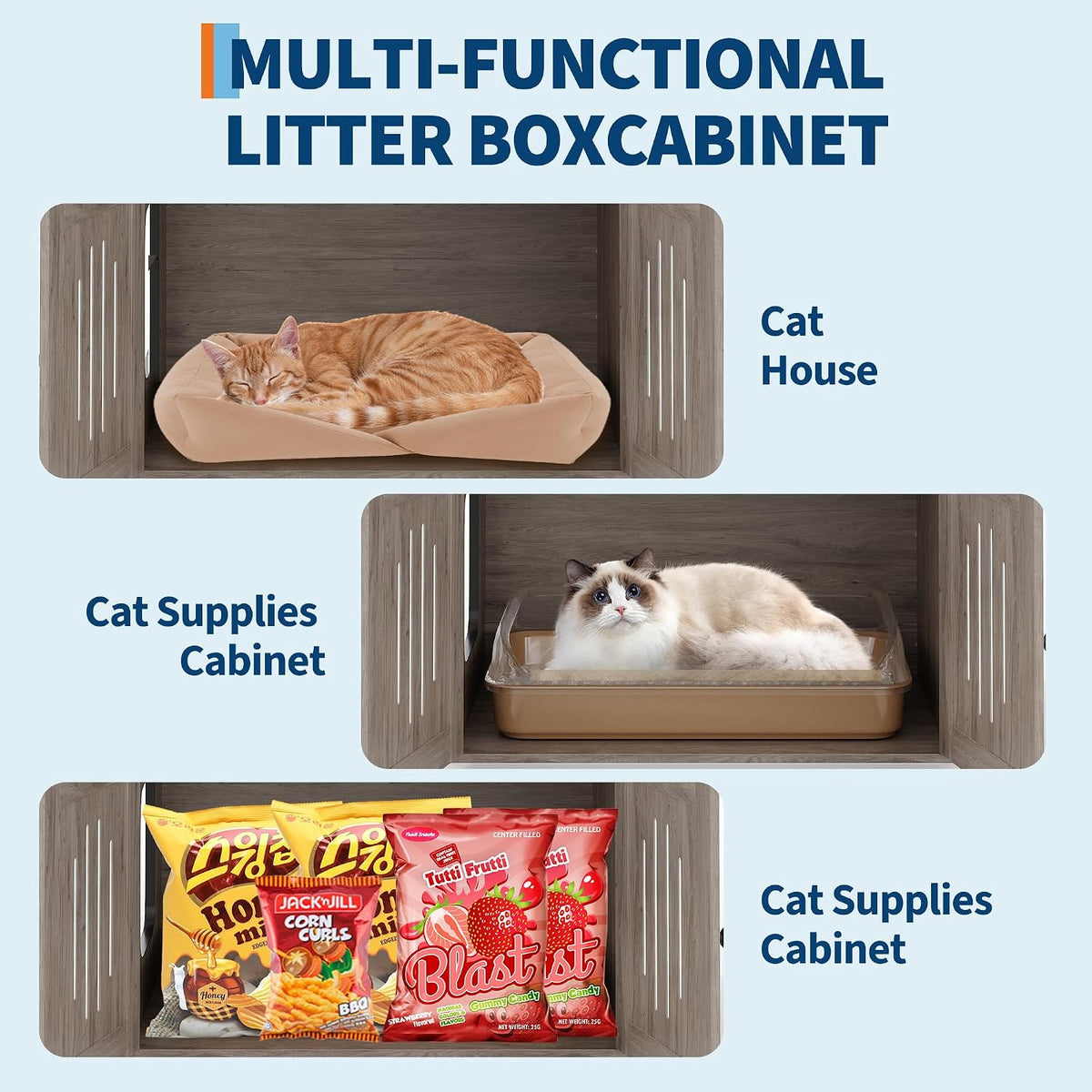 Árbol para gatos con caja de arena, torre para gatos de varios niveles con muebles ocultos, percha superior de felpa grande, postes rascadores de sisal, condominio para gatos y hamaca para gatos de