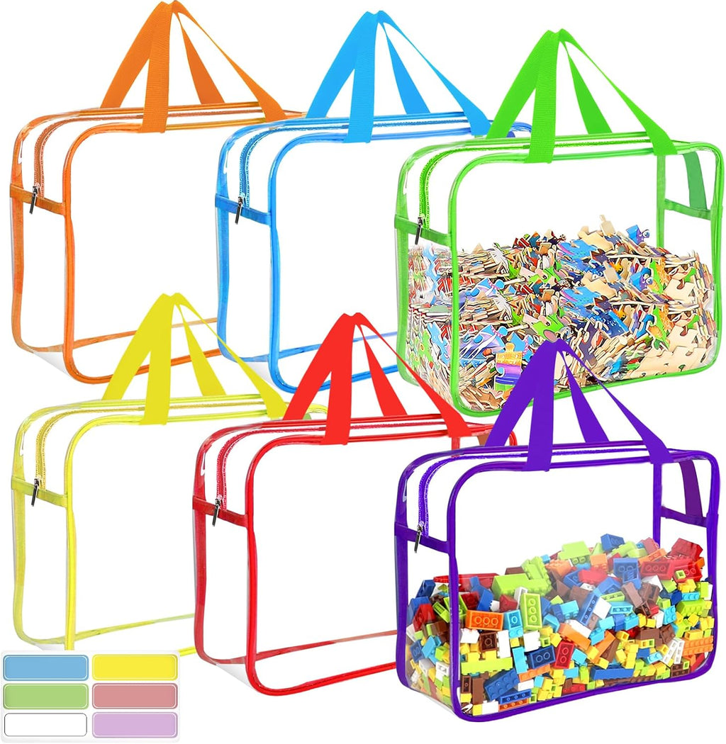6 Colors Large Toy Storage Bags Reusable Clear Toy Organizer con Labels