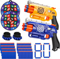 Paquete de 2 pistolas Blaster para niños de 3 años en adelante, 80 dardos de espuma suave, 2 objetivos y 2 correas de muñeca, juguetes de pistola regalos para edades de 8 a 12 años, Rellenos de Media