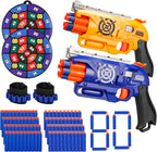 Paquete de 2 pistolas Blaster para niños de 3 años en adelante, 80 dardos de espuma suave, 2 objetivos y 2 correas de muñeca, juguetes de pistola regalos para edades de 8 a 12 años, Rellenos de Media
