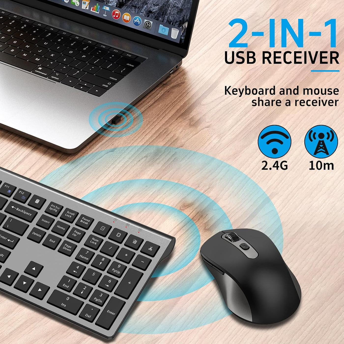 Combo de mouse y teclado inalámbricos, teclado de computadora de ta...