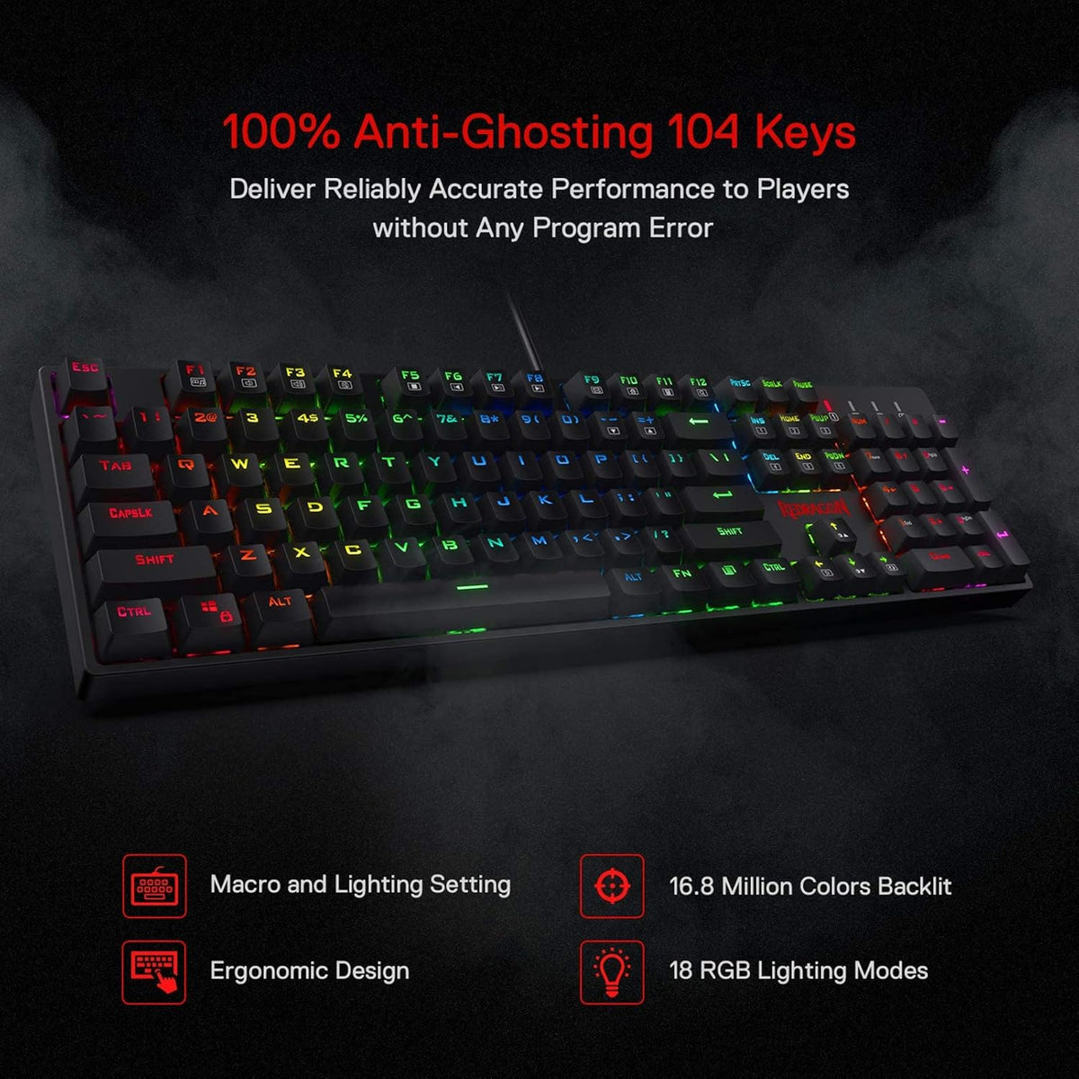 Redragon Teclado mecánico para juegos K582 RGB, 100% 104 teclas de...