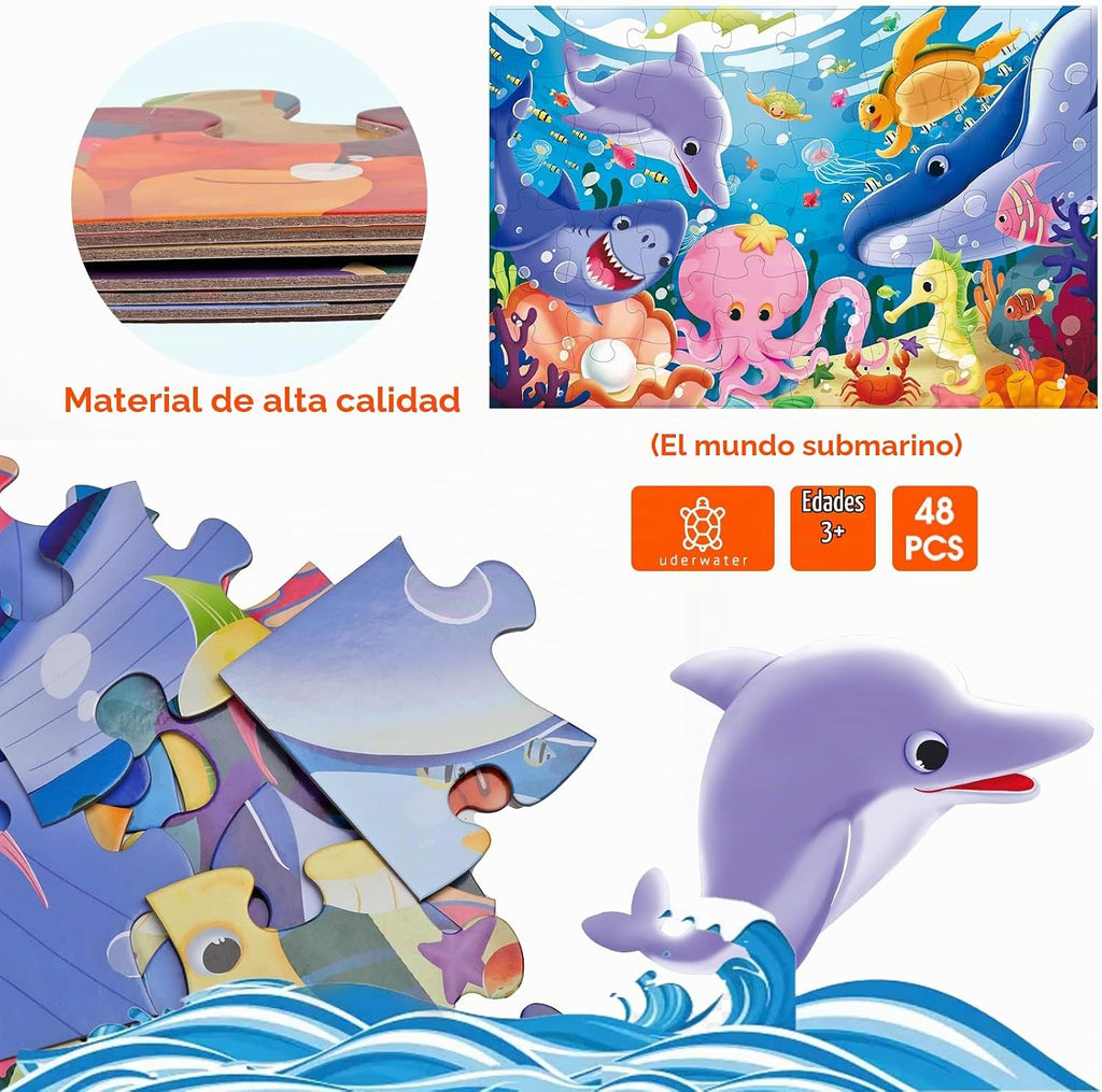 Rompecabezas de suelo jumbo para niños, rompecabezas submarino de 48 piezas de 3 a 8 años