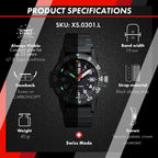 Luminox Leatherback SEA Turtle XS.0301.L Reloj para hombre 1.535 in - Reloj militar en negro función fecha 328.1 ft resistente al agua, Negro -, Correa