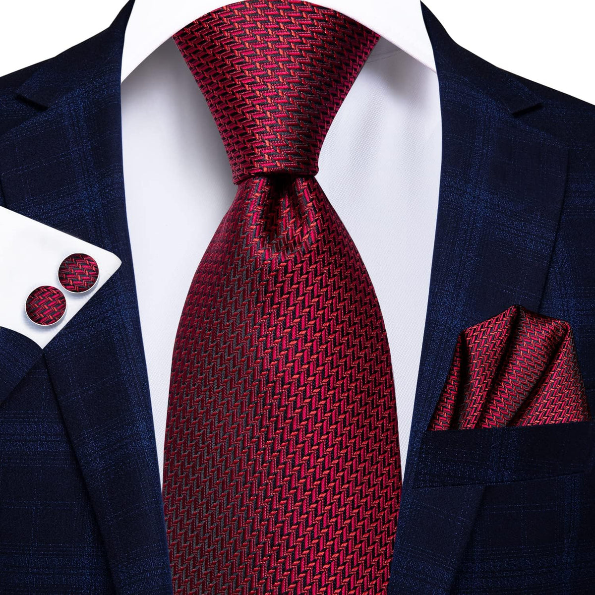 Hi-Tie - Juego de 3 piezas para hombre, incluye corbata, pañuelo de bolsillo, gemelos y pin de solapa, colección de corbata de seda