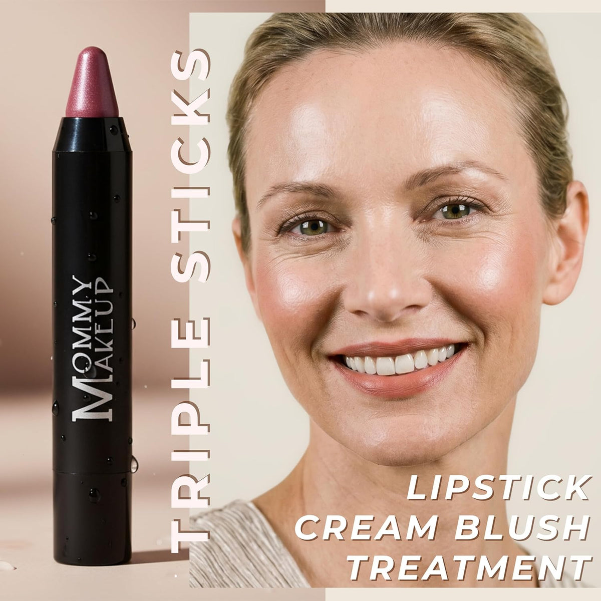 Mommy Makeup Triple Sticks Lápiz labial, rubor en crema y tratamien...