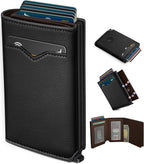 Cartera para hombre, tarjetero desplegable delgado con bloqueo RFID, billetera triple minimalista con 10 ranuras para tarjetas, bolsillo para efectivo y 2 ventanas para identificación, funda
