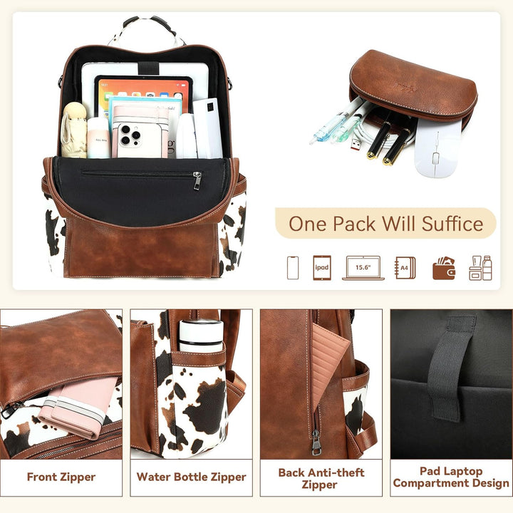 AGLOD Mochila de cuero vegano para computadora portátil para mujer,...