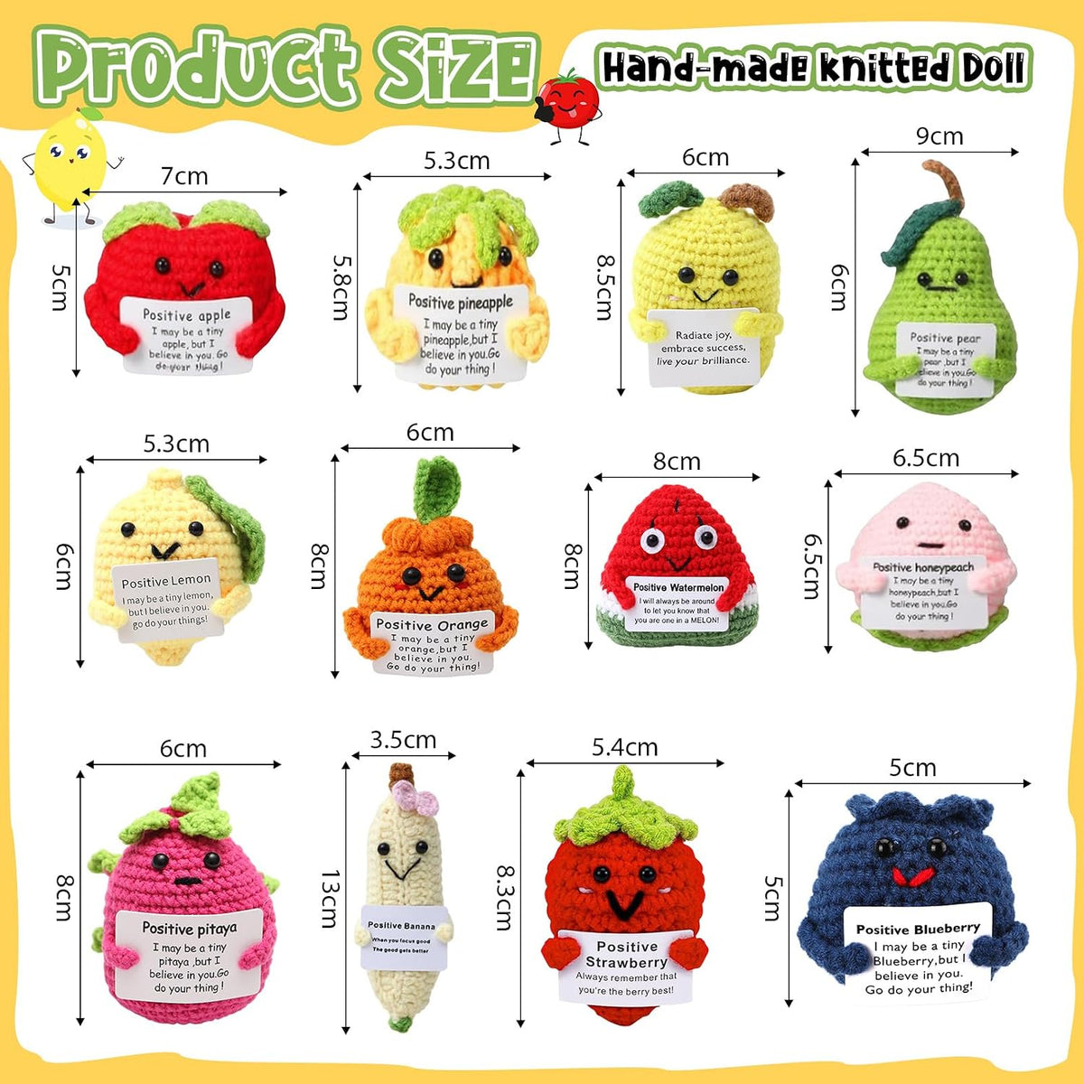 HunnmingRe Fruit Style - Muñeca de ganchillo (12 piezas) con tarjeta