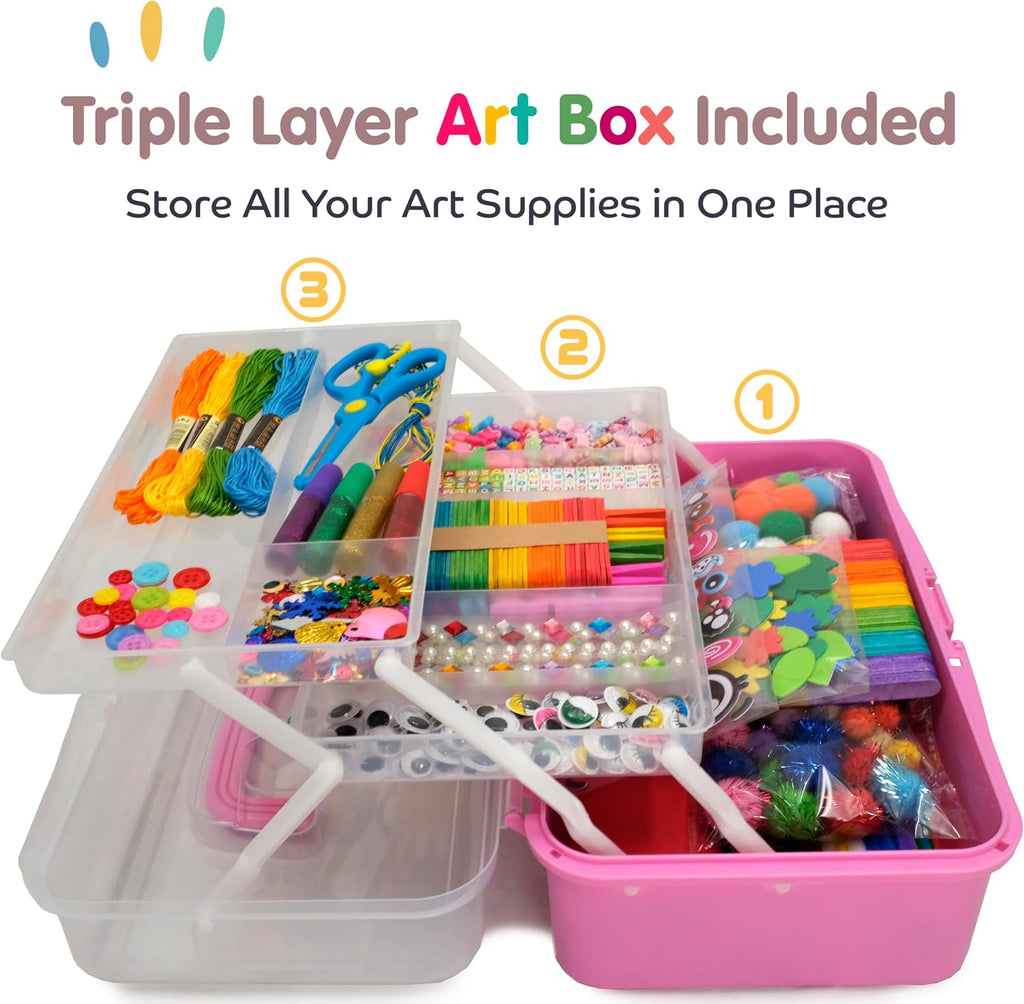 Olly Kids Suministros de Arte y Manualidades para Niñas de 4 5 6 7 8 9 10 11 y 12 - Caja de Arte Portátil de 3 Capas con el Mejor Juego de Suministros de Manualidades
