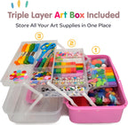 Olly Kids Suministros de Arte y Manualidades para Niñas de 4 5 6 7 8 9 10 11 y 12 - Caja de Arte Portátil de 3 Capas con el Mejor Juego de Suministros de Manualidades