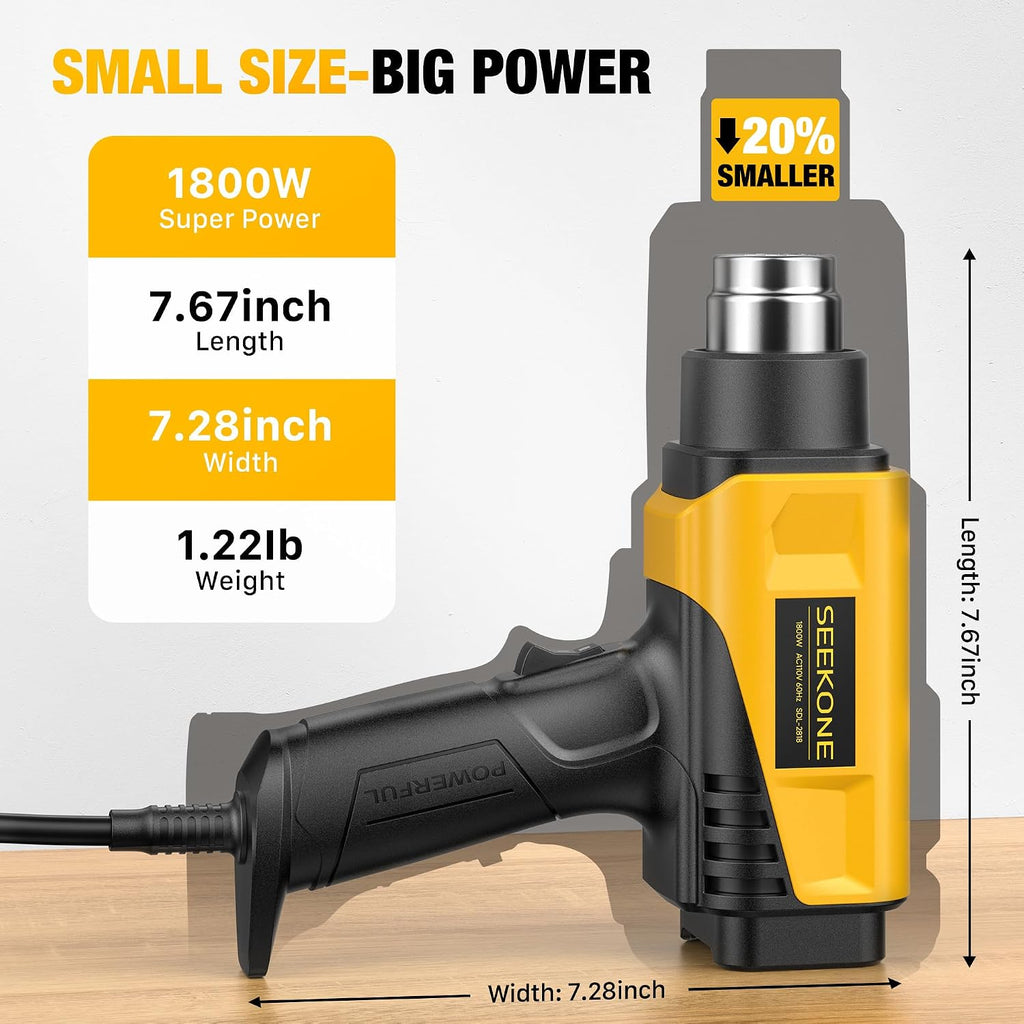 SEEKONE Pistola de calor compacta de 1800 W con pantalla LCD 122℉-1202℉