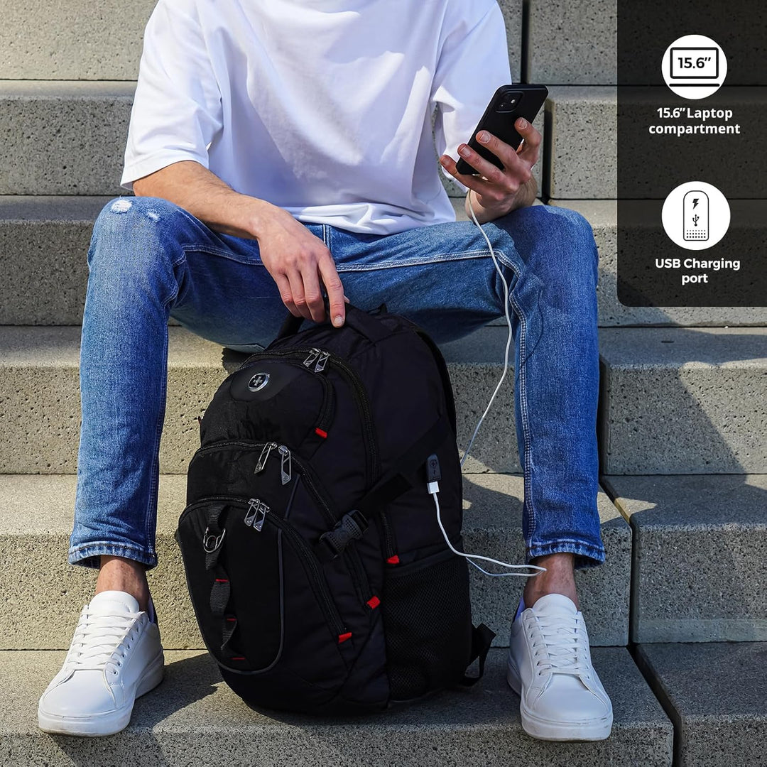 Swissdigital Mochila de viaje de diseño para hombres con Apple Find...