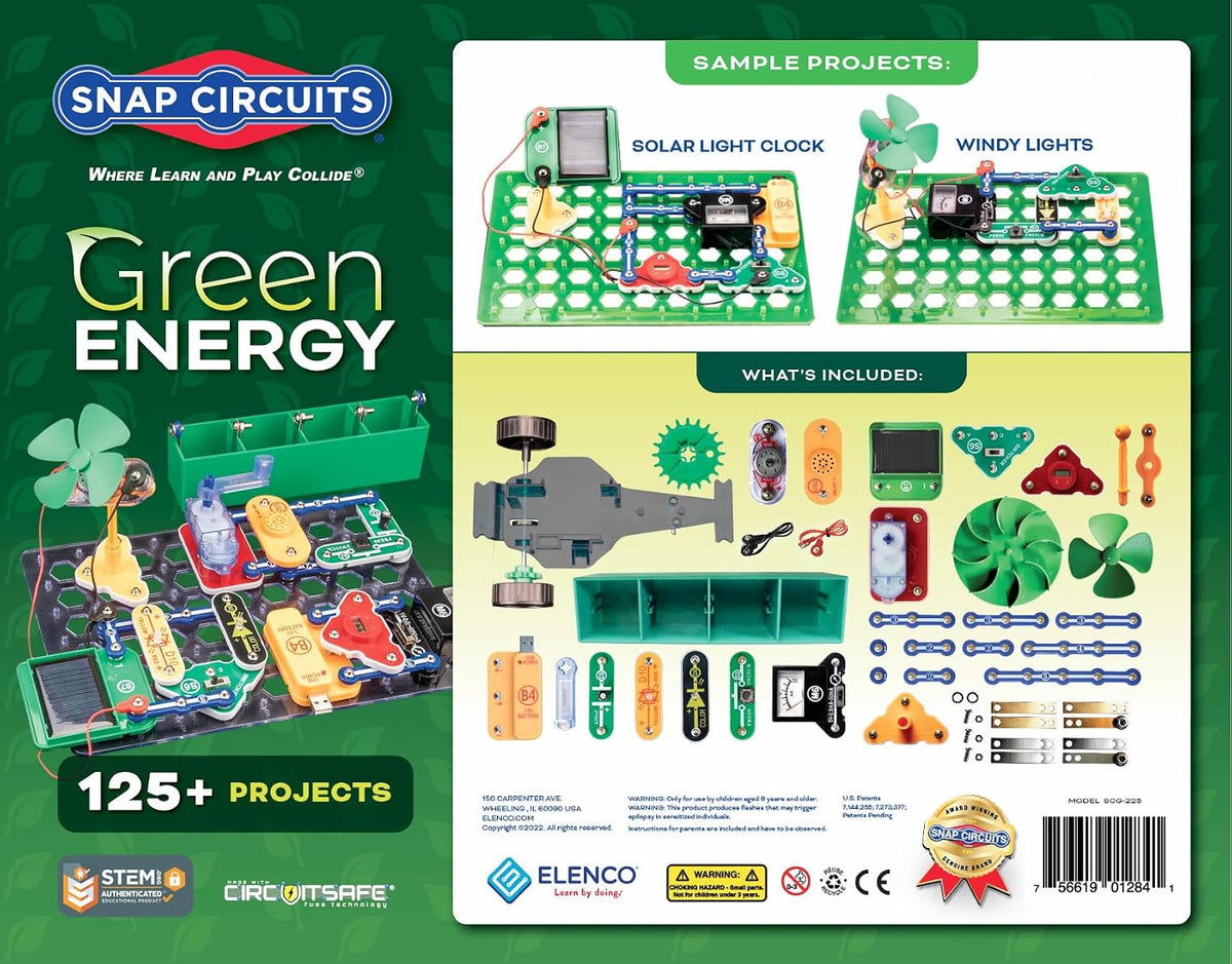 Snap Circuits Kit de exploración de electrónica de energía verde | Más de 125 emocionantes proyectos STEM | Manual de proyecto a todo color | Más de 45 piezas Snap Circuits | Juguetes educativos STEM