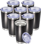 Vaso de café aislado de 20 onzas con tapa, acero inoxidable, color negro