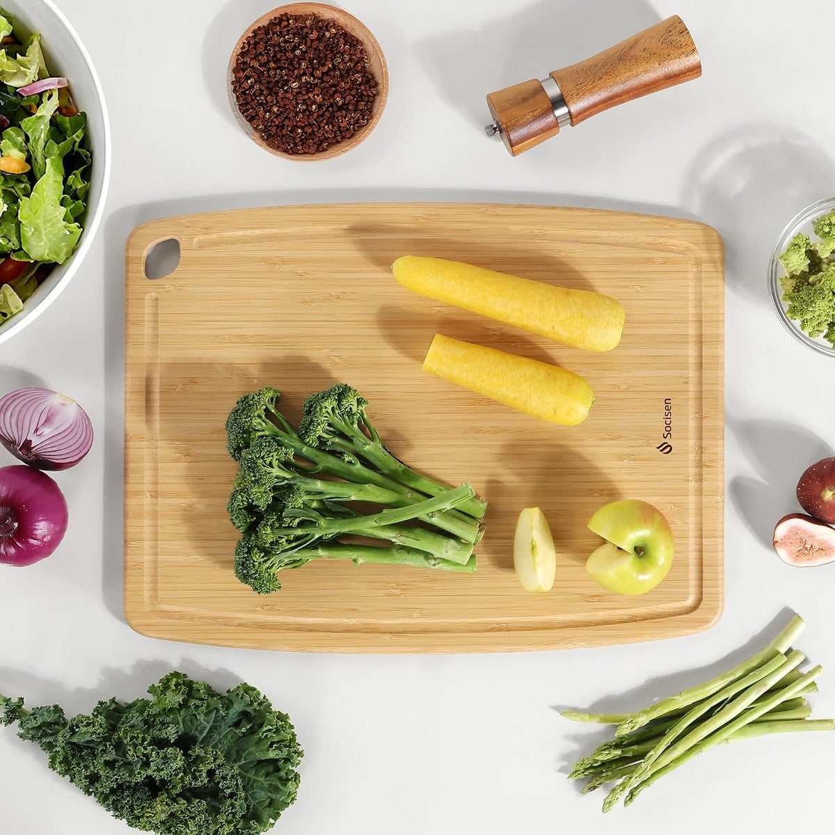 Tabla de cortar de bambú ligera y duradera con pies antideslizantes, tablas de cortar de madera extra grandes para cocina con ranura para jugo, tabla de madera para embutidos y cortar para frutas