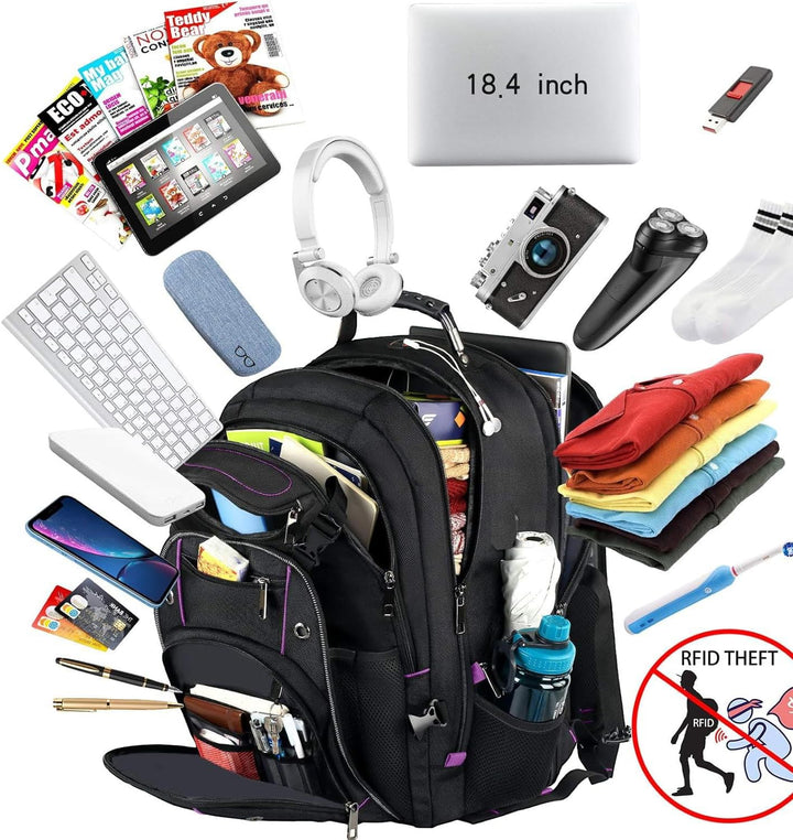 VECKUSON Mochila unisex para laptop de 18.4 pulgadas, morada, RFID,...