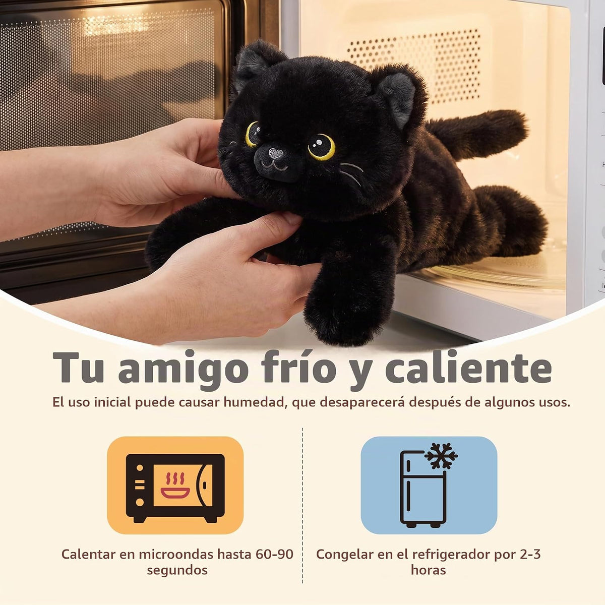 Onsoyours Peluches originales de gato negro calentables y pesados, peluche de gatito de 15 pulgadas para microondas para calidez y comodidad, juguetes de peluche suaves para niños y adultos