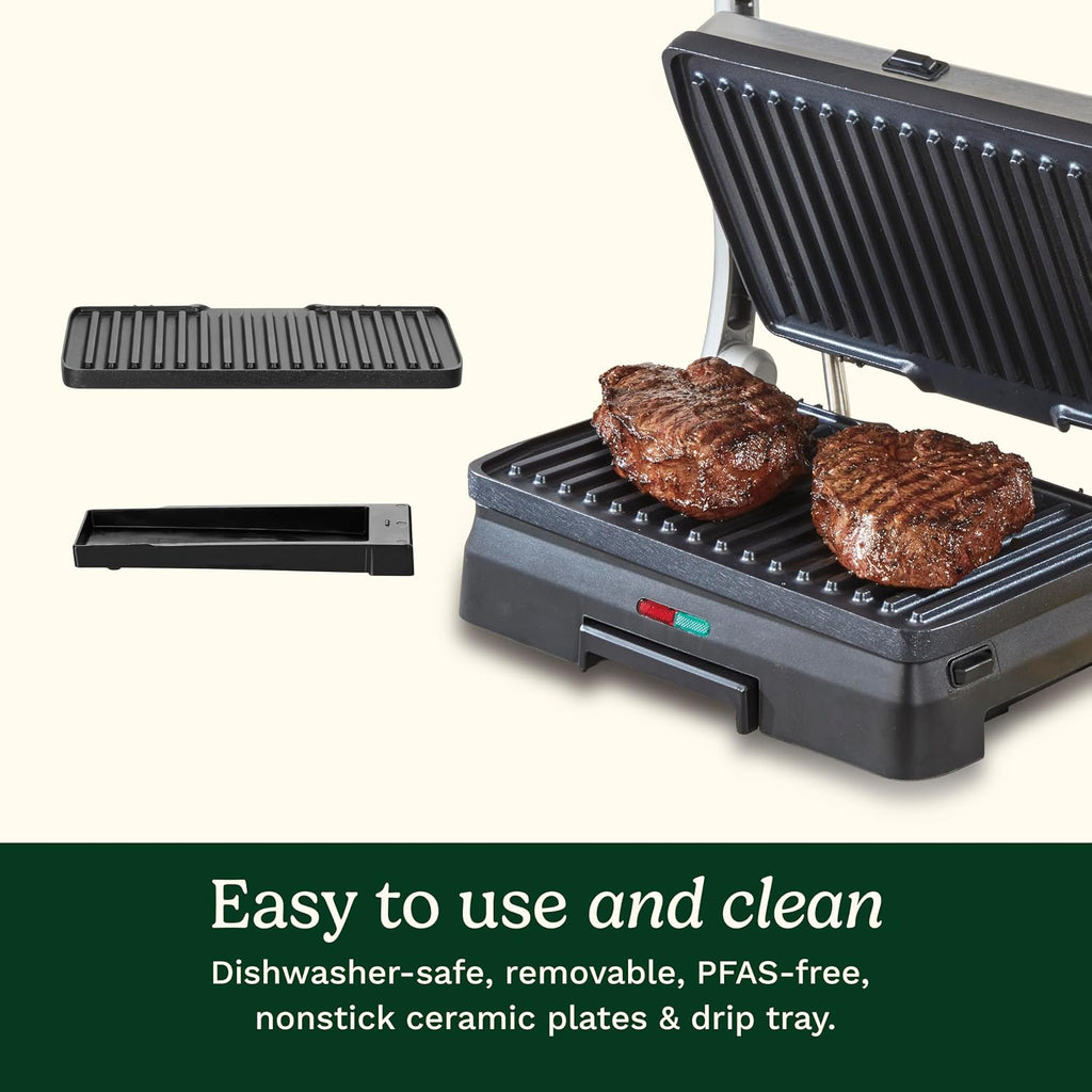 Cuisinart Griddler® - Parrilla interior y prensa Panini, platos de cocina antiadherentes aptos para lavavajillas, acero inoxidable, GR-11NAS