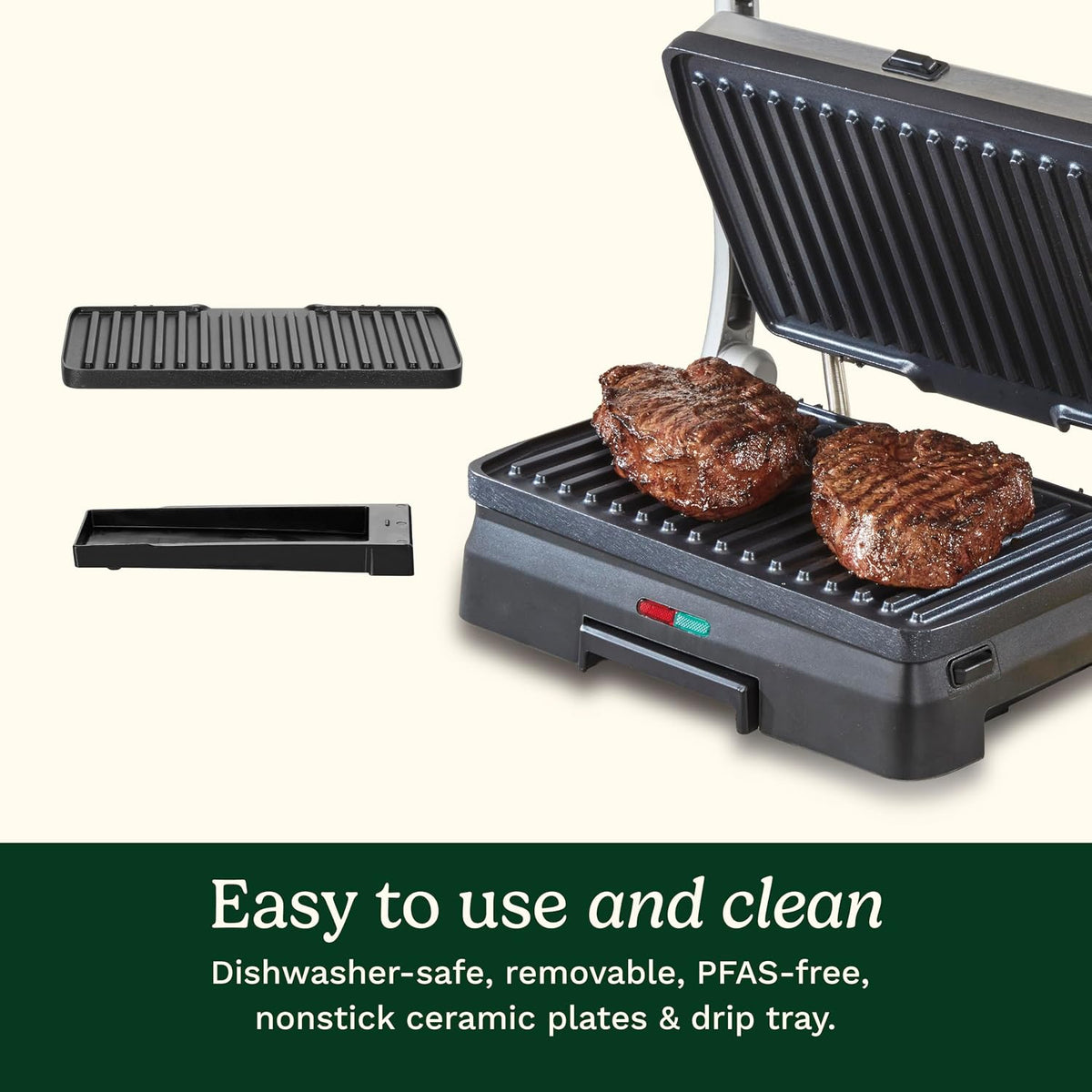 Cuisinart Griddler® - Parrilla interior y prensa Panini, platos de cocina antiadherentes aptos para lavavajillas, acero inoxidable, GR-11NAS