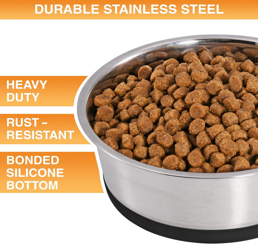 Neater Pet Brands Tazones de acero inoxidable para perros con parte inferior de goma antideslizante, juego de 2, 6 tazas (48 onzas), color negro, cuencos de metal resistente para perros, aptos para lavavajillas, tazón de comida o agua, ideal para perros