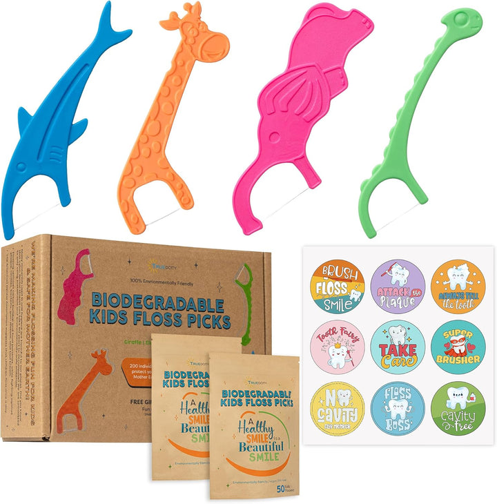 Hilo dental biodegradable para niños, paquete de 100 palillos de hi...