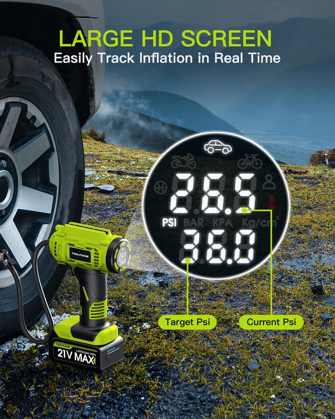 TOOLPUMDE Inflador de neumáticos actualizado, compresor de aire por...