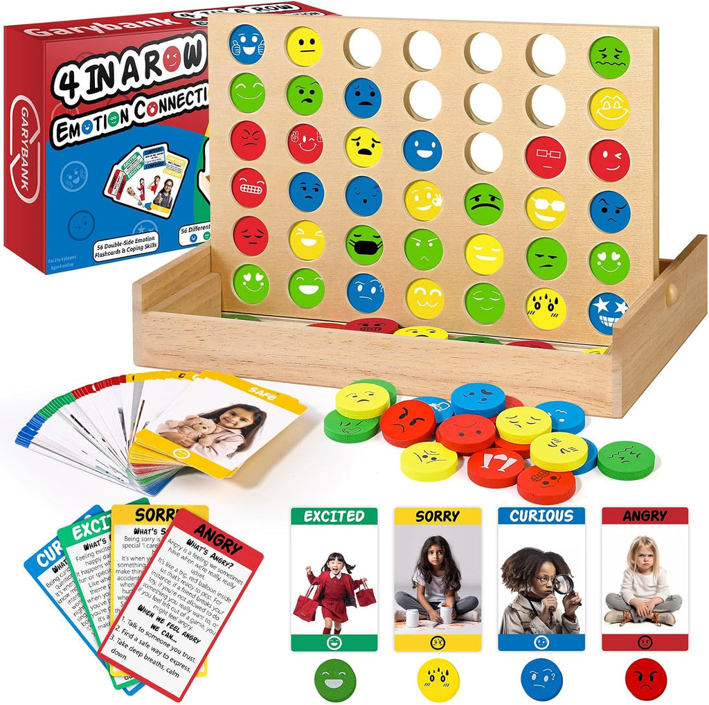 Garybank Actividades de aprendizaje social emocional para niños, juego de conexión de sentimientos con 56 tarjetas de emociones, juguetes de terapia de juego para consejeros escolares, habilidades