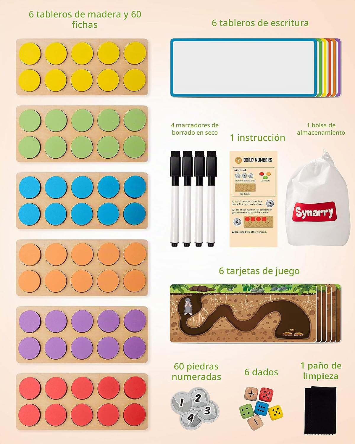 Juego de Marco de Diez de Madera, Manipuladores Matemáticos para Jardín de Infantes, Elemental 1º 2º Grado Enseñanza en Casa, Juegos Matemáticos Montessori de Adiciones y Sustracciones para