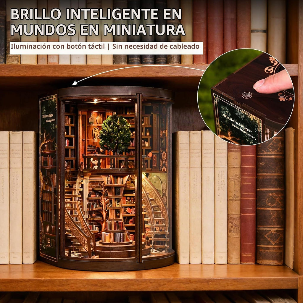 CRIOLPO Kit DIY de rincón de libros Casa en miniatura con luces LED