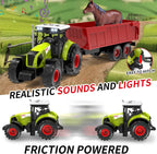 Juguetes de animales de granja para niños, remolque de tractor con luces y sonido, juego de granero de granja, establo de caballos, accesorios de granja, cerdo, oveja, pato ganso, regalos de
