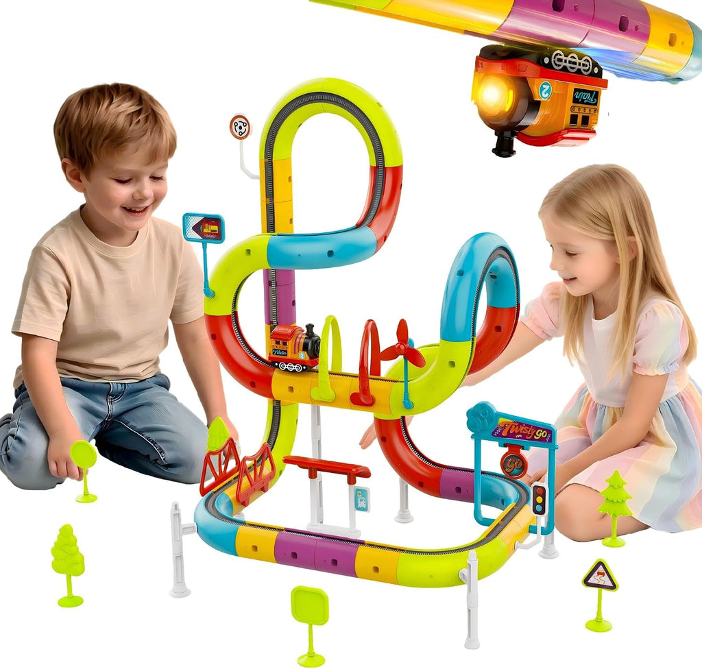 Juego de tren eléctrico de 72 piezas, pista de carreras flexible 3D