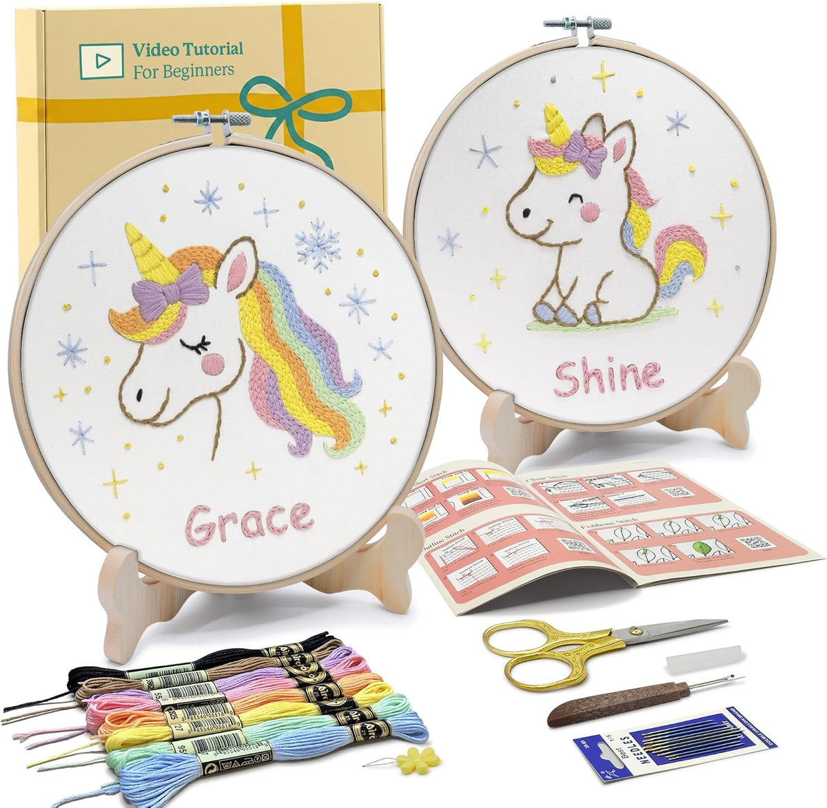 Bradove Kit de bordado de unicornios para principiantes con patrones