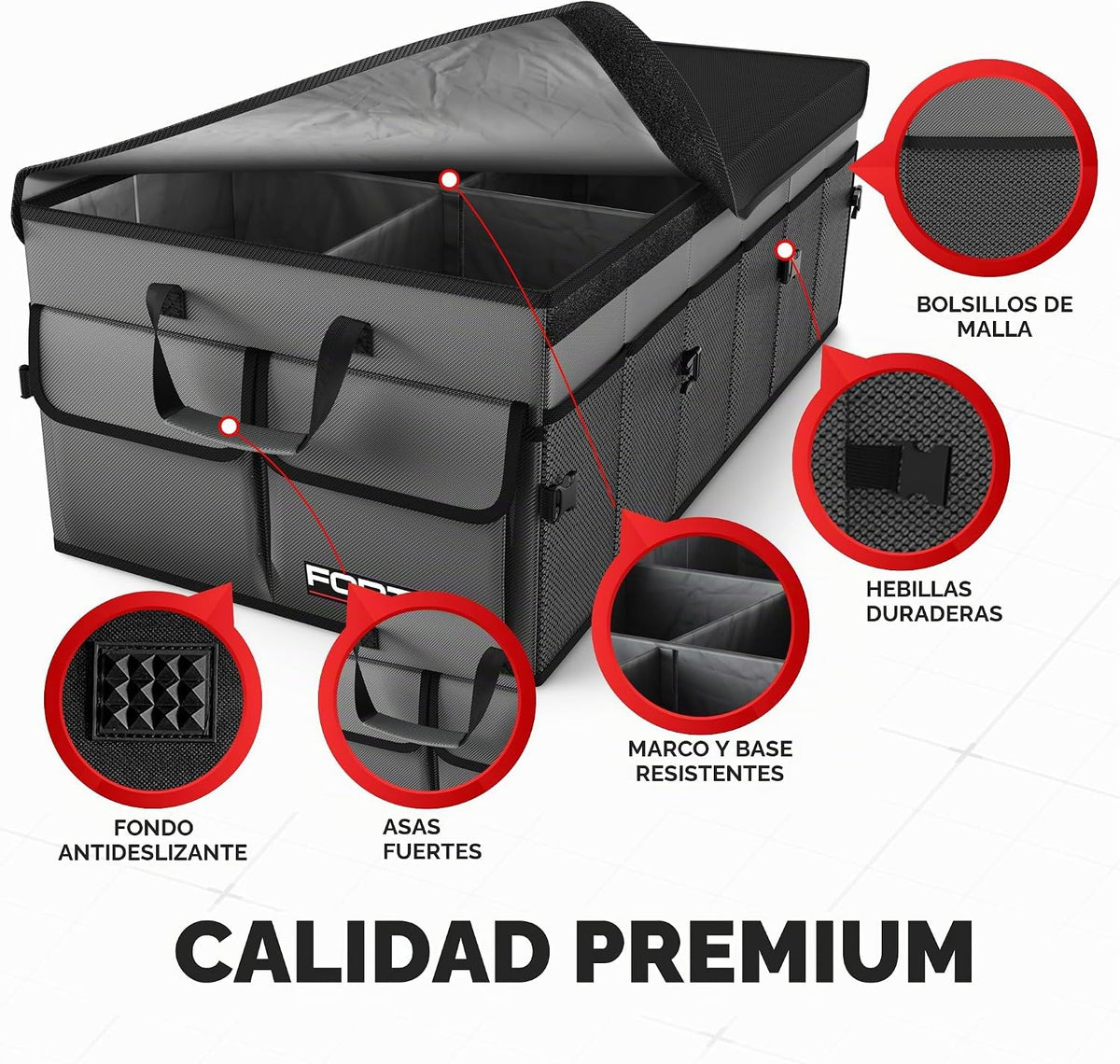 FORTEM Organizador de maletero - Organizador plegable para coche y