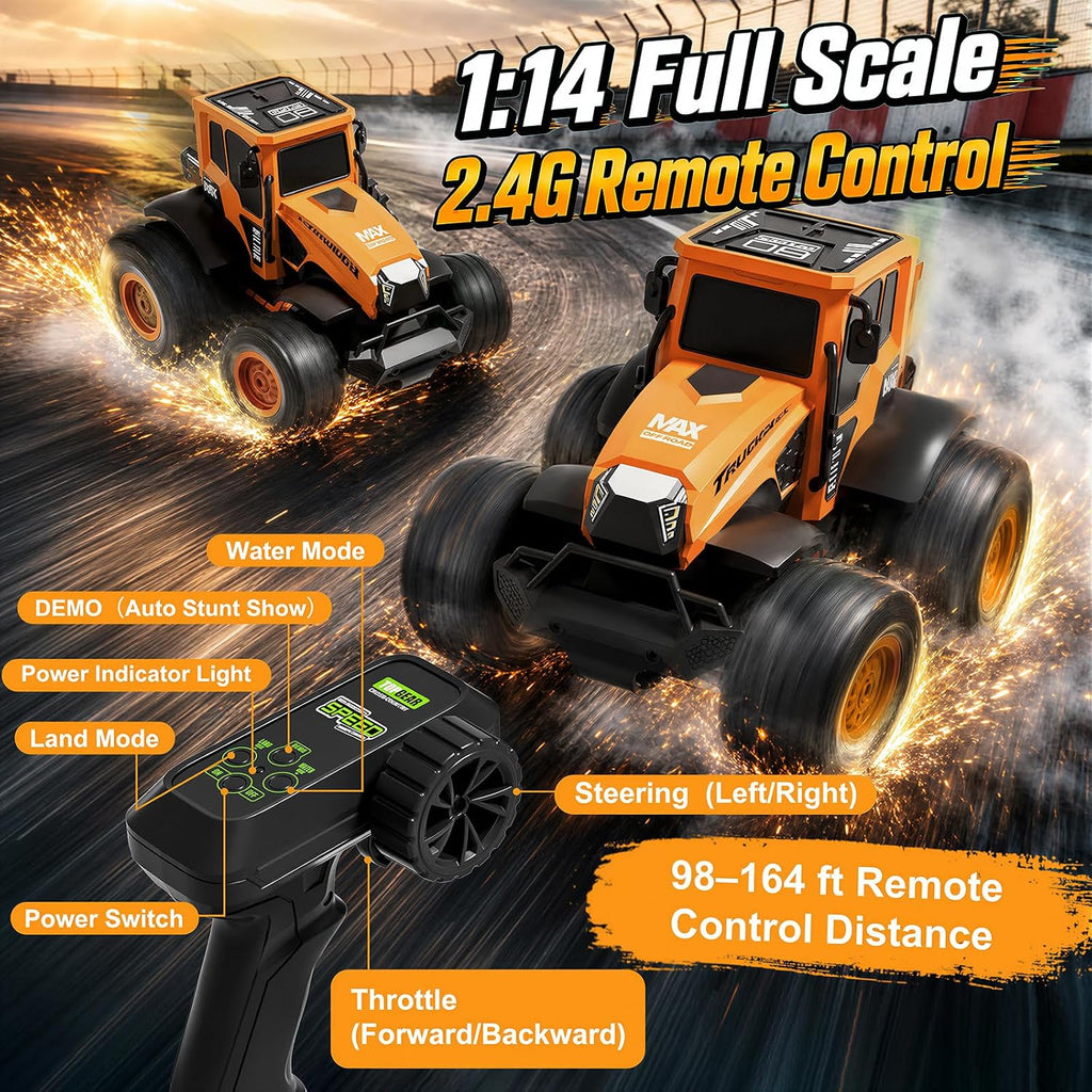 Tractor RC anfibio de granja 1:14, coche de acrobacias impermeable