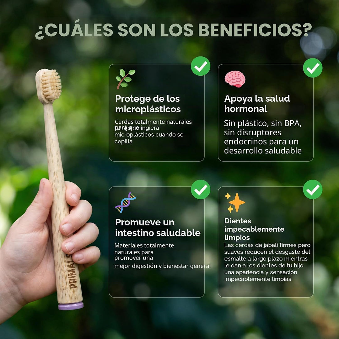PRIMALS Cepillo de dientes de bambú y cerdas de jabalí para niños (...