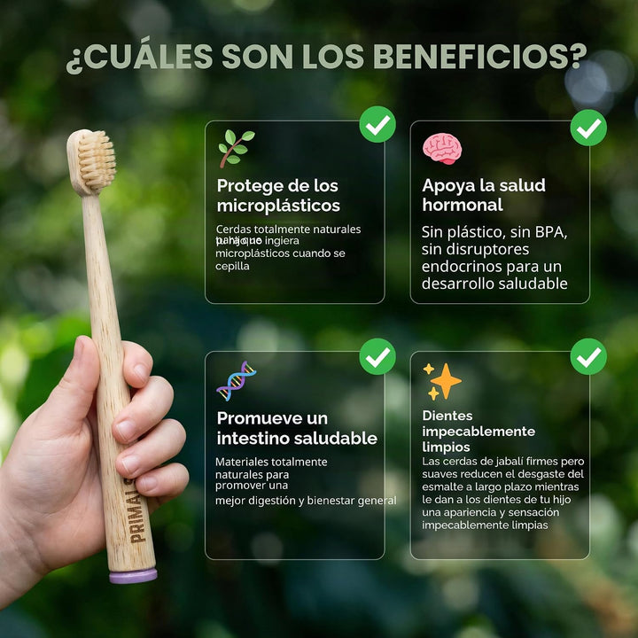 PRIMALS Cepillo de dientes de bambú y cerdas de jabalí para niños (...